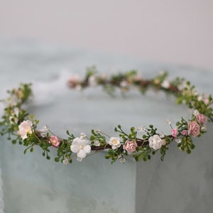 Danity flower crown wedding, blush floral headband bride