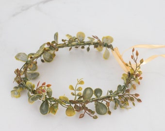 Leaf crown, green brown bridal crown, autumn hair crown, green leaf crown, fall hair wreath, flower girl bridesmaid floral headband