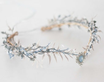 Dusty Blue Flower Crown: Elven Wedding Headband, Renaissance Costume