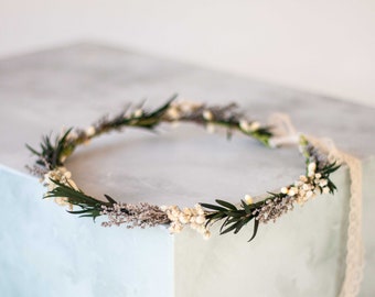 Dried flower crown wedding, dainty flower crown, baby's breath bridal crown, dried baby breath headband, greenery floral crown