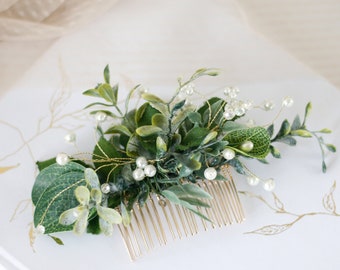 Eucalyptus pearl hair comb, leaf bridal comb, greenery hair comb, hair comb wedding, bridal floral comb, greenery hair clip