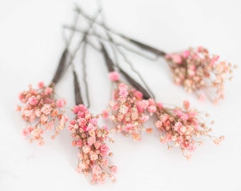 Pink babies breath bobby pins, baby's breath hair pins, dried baby breath hairpins, preserved floral hairpiece, real dry flowers pins set