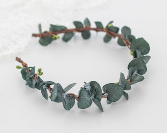 Real eucalyptus leaf headband, greenery floral crown wedding, eucalyptus flower crown, dried flower headband, dark green floral crown