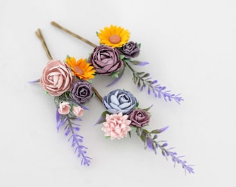 Purple hair pins for wedding, set floral hair pins, flower bobby pins, wedding hair pin, lavender bridesmaid hair pin