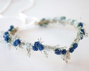 Royal blue elven crown with crystal, elvish headpiece, woodland fairy circlet, elf tiara, witchy gift, elven costum, renaissance headband