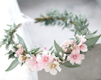 Blush cherry blossom flower crown for wedding