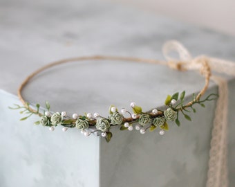 Dainty flower crown, green floral crown, delicate flower crown, wedding flower crown, greenery headband, dainty flower crown flower girl