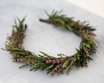 Dried flower crown, lavender floral headband, floral hair wreath, greenery leaf headpiece, bride bridesmaid head band, flower girl halo