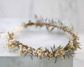 Dried flower crown wedding, baby's breath crown, dainty flower crown bridal shower, dried baby breath headband