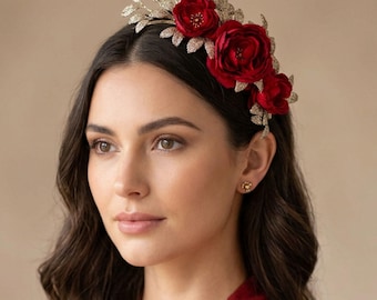 Red & Gold Flower Headband: Glitter Floral Hairband