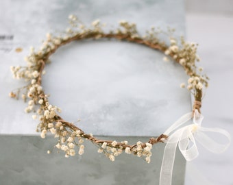 Dried baby's breath floral crown for wedding, preserved floral crown, dried baby breath headband, dainty flower headband