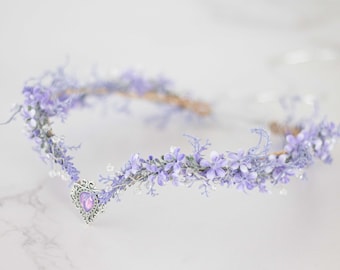 Lavender flower crown, elven circlet, fairy tiara, pale purple headband, crystal elven crown, elven queen floral tiara, elf headpiece