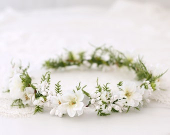 Couronne de Fleurs Mariage Blanche Couronne de Fleurs Cheveux Enfant Fille Adulte Fleurs Artificielles Fille de Fleur Bandeau avec Fleurs