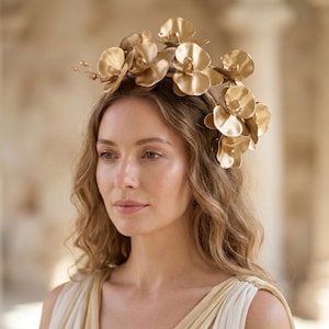 Guldfärgad Orkidé Hårband Fascinator