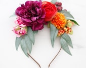 Frida Kahlo flower headband, colorful flower crown, large flower headpiece, tropical flower crown