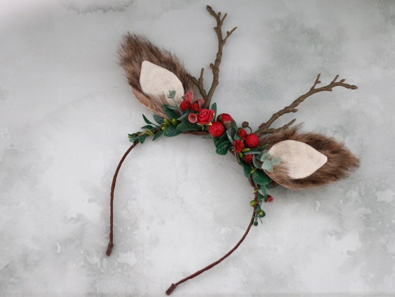Diadema De Navidad Con Cuernos De Reno De Peluche, Accesorio Suave Y Realista Para Fiestas, Halloween Y Disfraces, Talla única