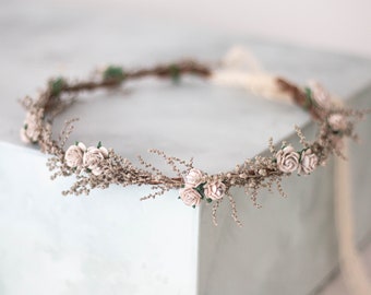 Gray flower crown, dried flower crown for wedding, thin flower halo, preserved floral crown, minimalist dainty flower headband flower girl