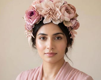 Dusty Rose Floral Headband: Peony & Rose Flower Headpiece