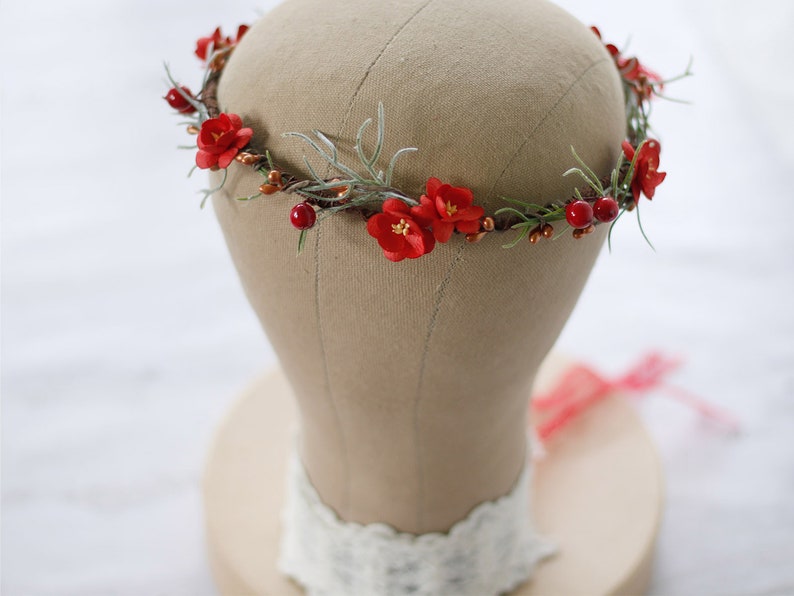 delicate flower headband bridesmaid floral crown Red flower crown bridal dainty wedding crown
