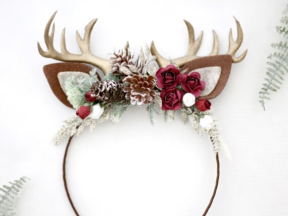 rust Doe het niet Pijler Rendier Haarband Rendier Hoorns Bloemen Diadeem - Etsy Nederland