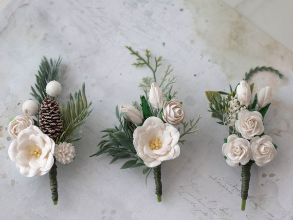 White Wedding Flower Crown White Groom Boutonniere Flower Girl 