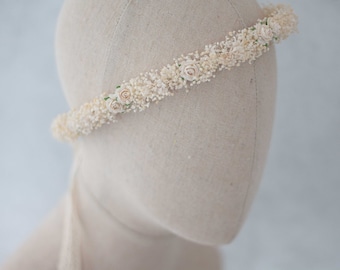 Dried baby&#39;s breath flower crown wedding, ivory hair wreath, babies breath headband, dainty hair piece, bride bridesmaids flower girl halo