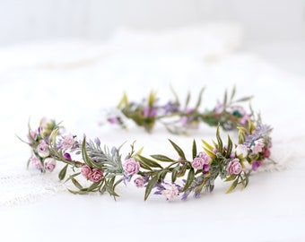 Lavande Couronne de Fleurs Mariage Couronne de Fleurs Cheveux Enfant Fille Adulte Boheme Artificielles Fille de Fleur Bandeau avec Fleurs