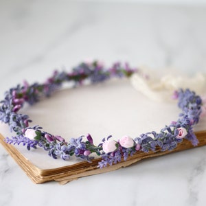 Lavender flower crown for wedding, dainty flower wreath, blush purple flower crown, delicate flower headband image 5