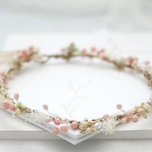 Dried flower crown for wedding, blush ivory floral crown, baby breath headband, dainty flower headband