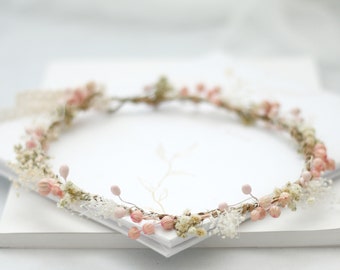 Dried flower crown for wedding, blush ivory floral crown, baby breath headband, dainty flower headband