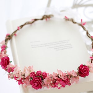 Fuchsia flower crown wedding, hot pink hair wreath image 3