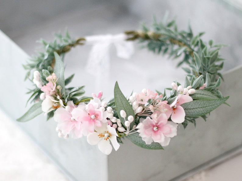 Blush cherry blossom flower crown for wedding image 3