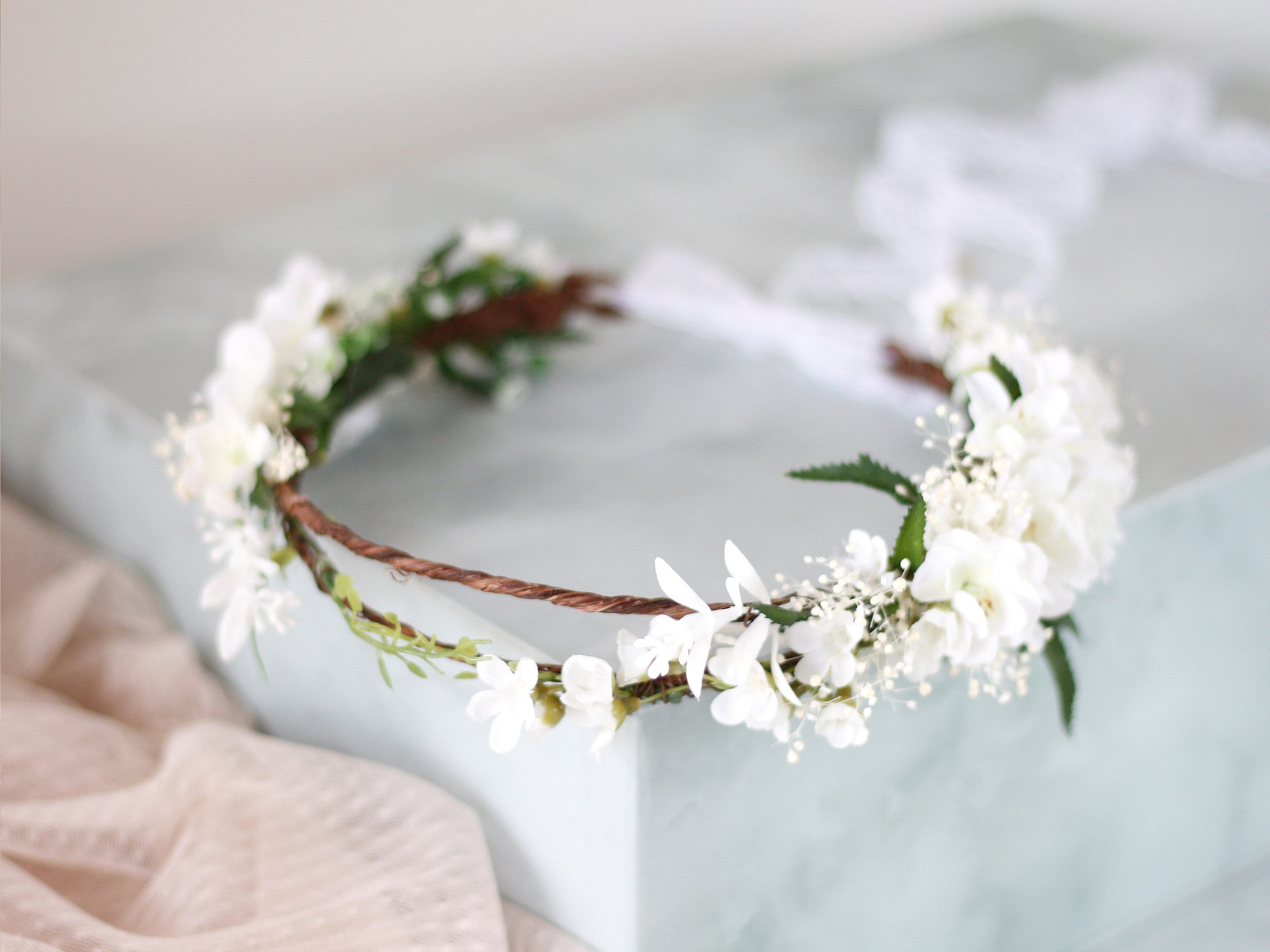 Maternity Flower Crown White Headband Ivory Wedding Hair Crown