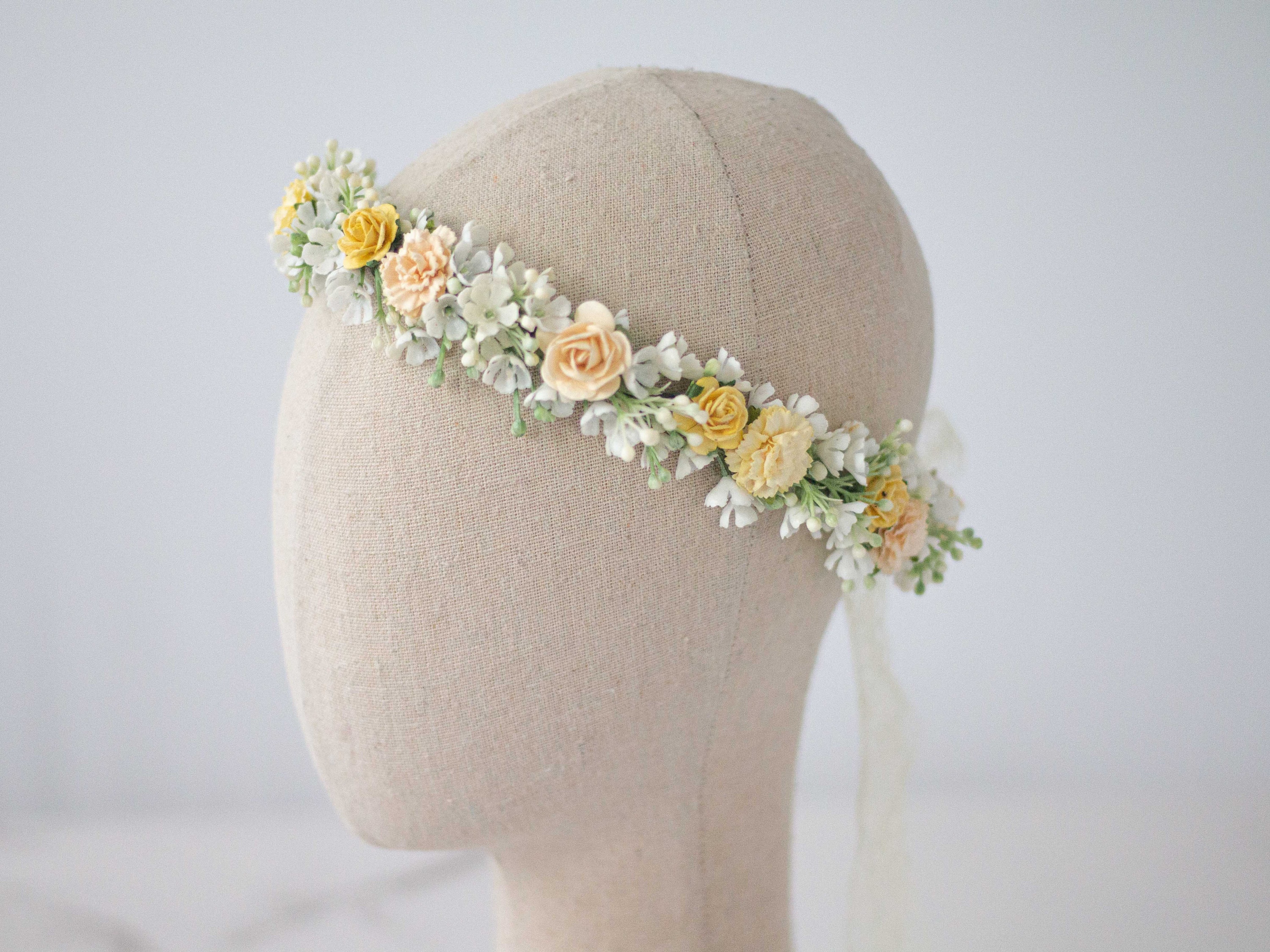 Yellow and Peach Flower Crown Kit, DIY Flower Crown, Make Your Own Crown,  Kid's Crown Activity, Bachelorette Party, Hen Party, DIY Wedding 