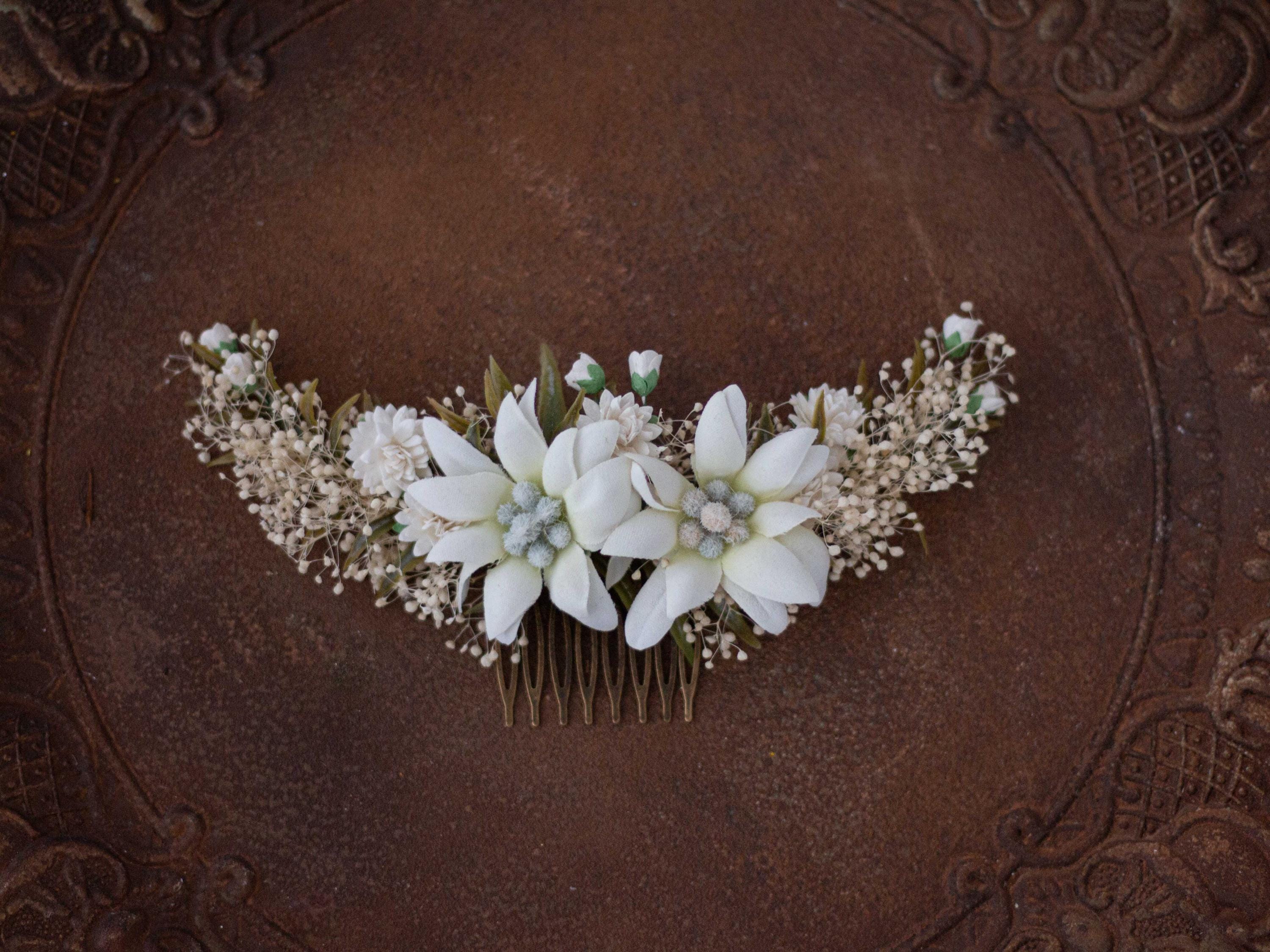 Edelweiss Flower Hair Comb: Rustic Wedding Bridal Accessory 