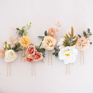 Boho flower pins, set floral hair pins, fall flower bobby pins, wedding hair pin, autumn bride bridesmaid hair pin image 2