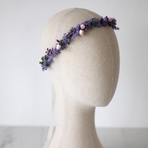 Lavender flower crown for wedding, dainty flower wreath, blush purple flower crown, delicate flower headband image 2