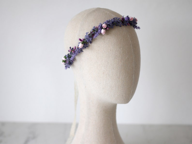 Lavender flower crown for wedding, dainty flower wreath, blush purple flower crown, delicate flower headband image 2