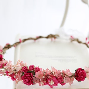 Fuchsia flower crown wedding, hot pink hair wreath image 2