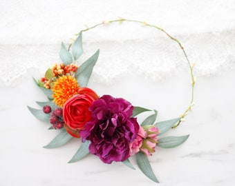Corona de flores para boda, diadema de flores, tocado para novia, corona de flores para el pelo, dama de honor