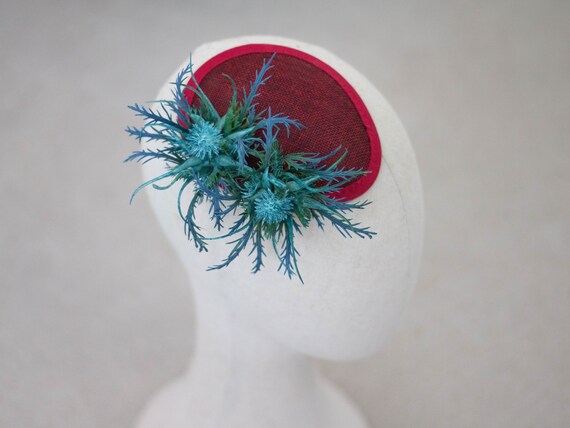 Burgundy Blue Thistle Fascinator for 