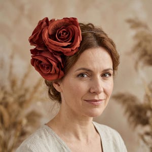 Terracotta Velvet Rose Headband Fascinator