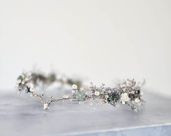 White & Silver Elf Crown: Deer Antler Fairy Crown, Fantasy Wedding Tiara