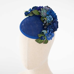 Royal blue fascinator hats for women derby, royal ascot hat, wedding guest floral headpiece, tea party head piece, women's fascinator image 2