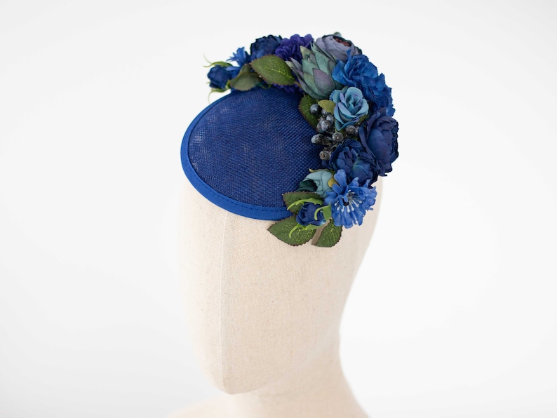 Royal blue fascinator hats for women derby, royal ascot hat, wedding guest floral headpiece, tea party head piece, women's fascinator image 2