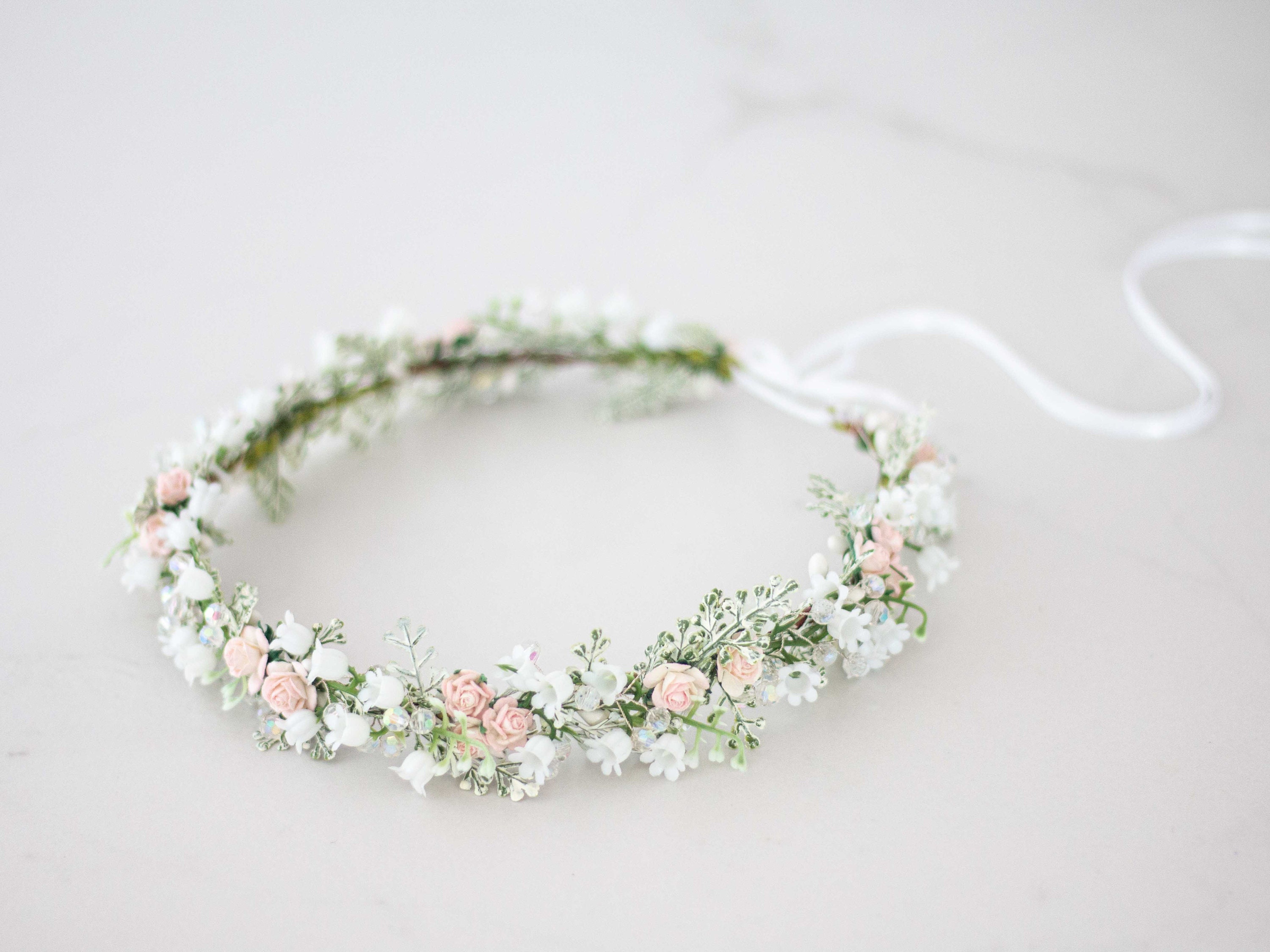Lily of the Valley Flower Crown: Pink & White Floral Wedding  display picture 1