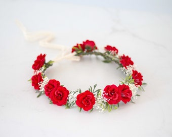 Red Rose Flower Crown: Vintage Wedding Hair Wreath