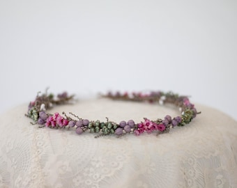 Dried Flower Crown: Meadow Floral Hair Wreath, Bohemian Wedding