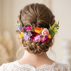 Colorful Floral Wedding Comb: Rainbow Flower Hair Piece & Boutonniere Set