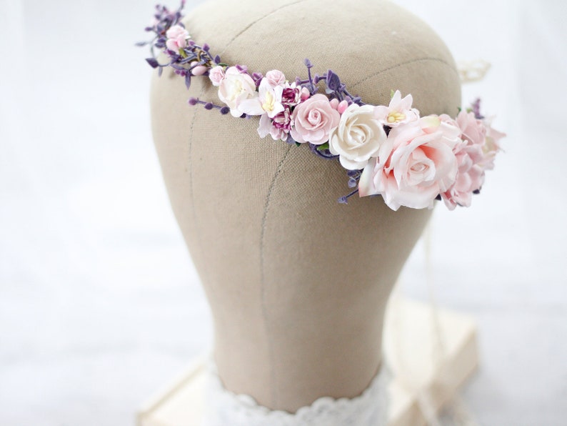 rustic flower weath Blush flower crown wedding floral bridal headpiece bridesmaid flower crown